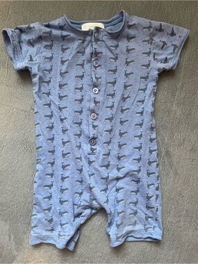 Feather Baby Bamboo Blue Whale-Print Short Sleeve One-Piece Romper